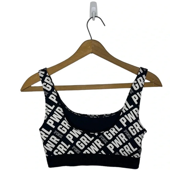 PINK Victorias Secret Girl Power Spell Out Black and White Sports Bra - Picture 4 of 6